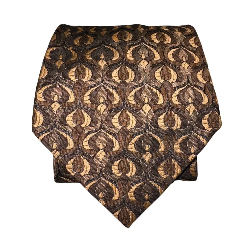 Vintage Style Brown Gold Geometric Jacquard Woven Polyester Mens Necktie RN34888